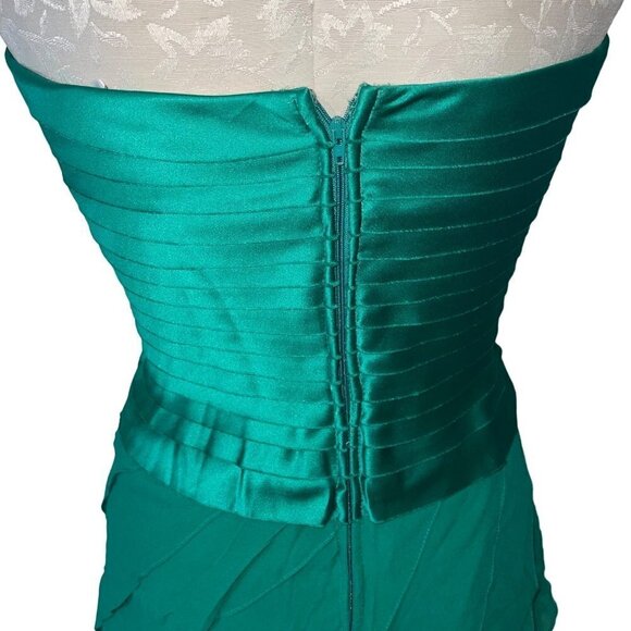 Tadashi Vintage Dress Size Medium Green Layer Chiffon Silk Satin Strapless New - Picture 7 of 13